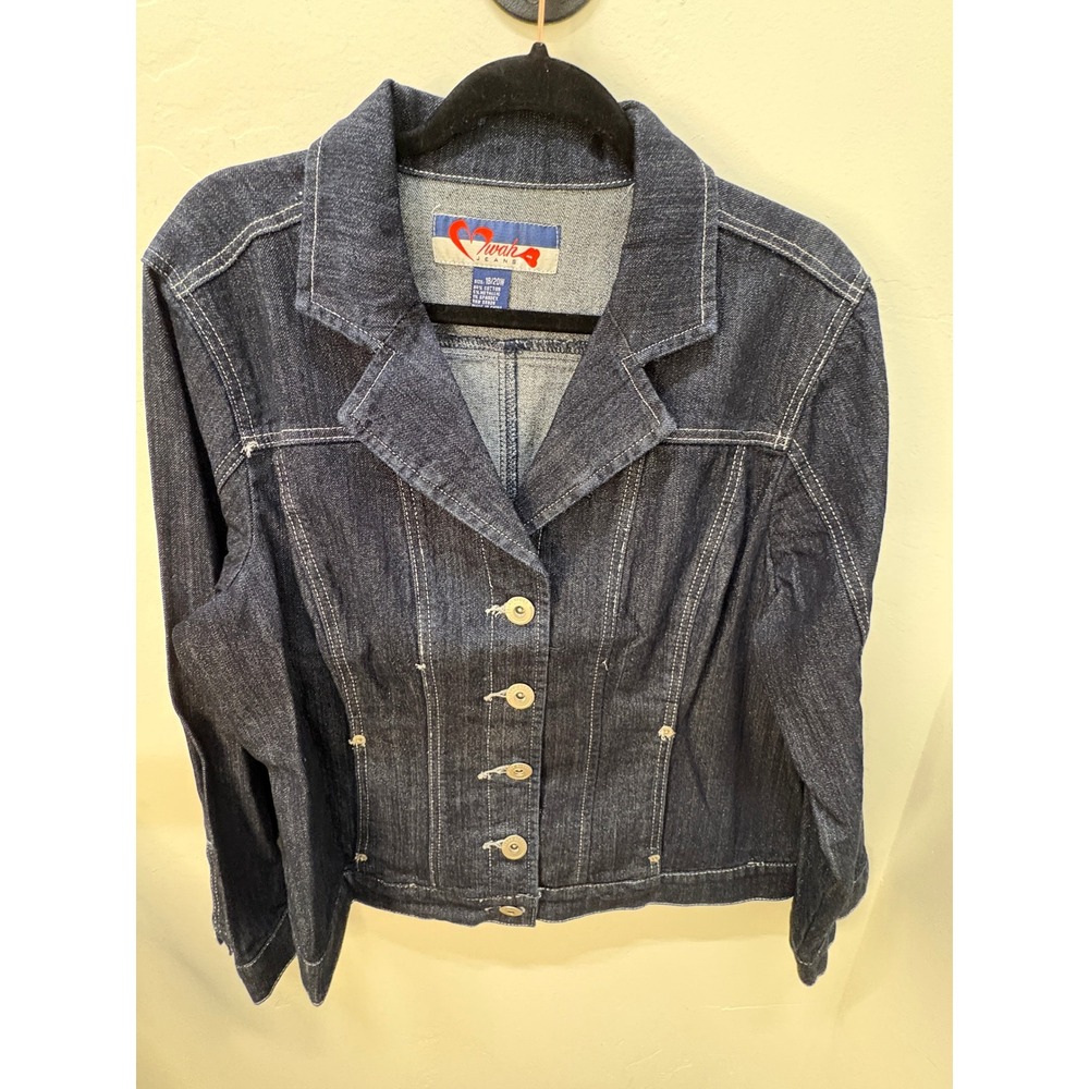 Mwah Jeans Dark Wash Denim Jacket Y2K Contrast Stitch Indigo Plus Size 18/20W